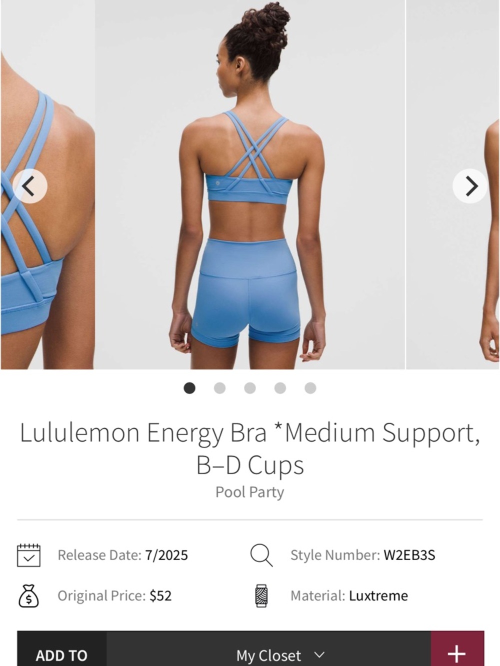 LIKE NEW! Lululemon Energy Bra *Medium Support, B–D Cups
Pool Party sz 14 - Picture 8 of 8